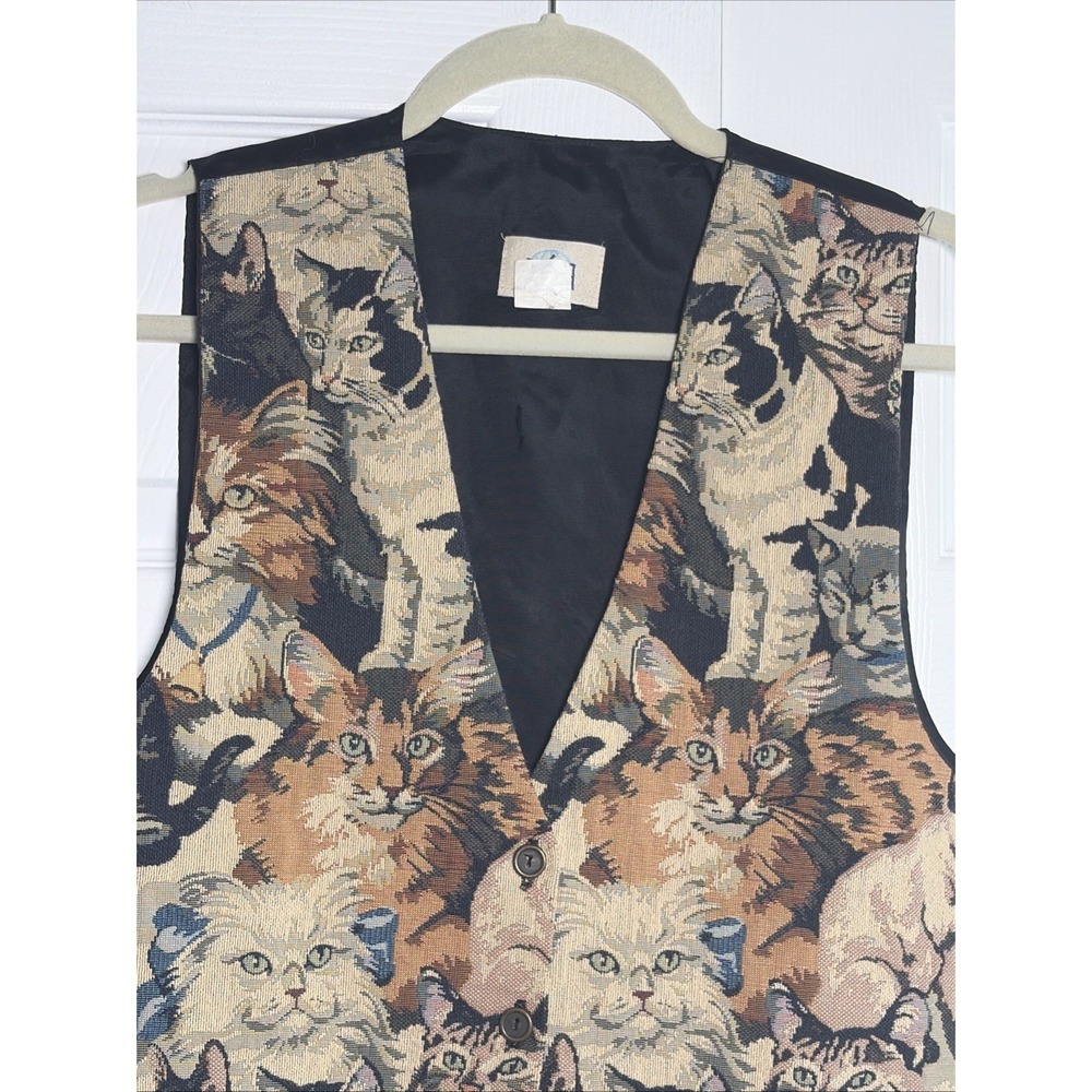 Pasta Vintage Cat Tapestry Vest Womens Size M Multicolor Novelty Cotton Blend - Picture 3 of 5